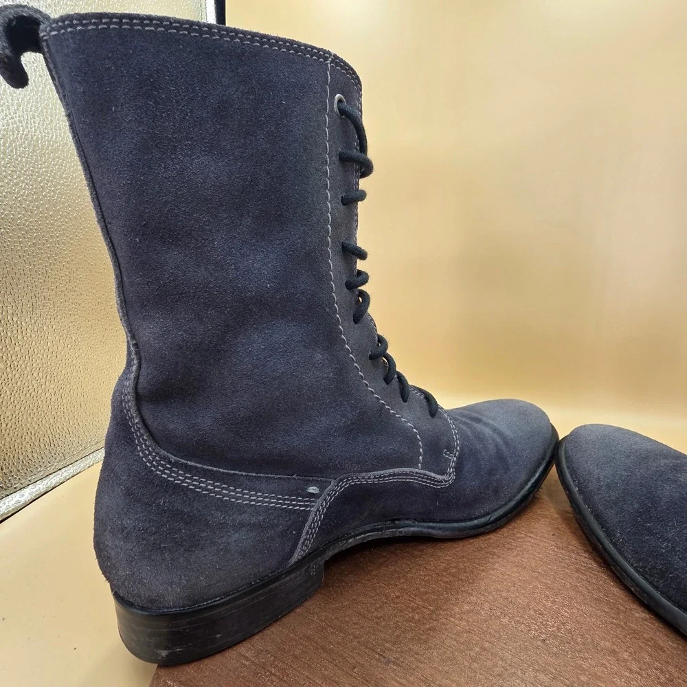 Vero Cuoio Mens Navy Blue Suede Combat Boots Made in Italy WCSF11 00GR 42